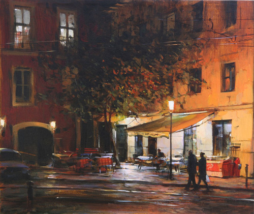 Dmitri Danish Original Oil - Evening Street, Lisbon