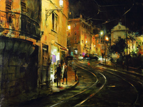 Dmitri Danish Original Oil - Lisbon at Night