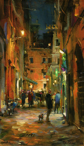 Dmitri Danish Original Oil - Roman Street Night