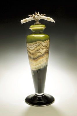 Gartner Blade - Lime Strata Covered Footed Vessel with Bone and Tendril Finial