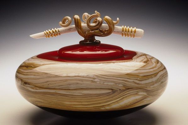 Gartner Blade - Ruby Strata Covered Bowl with Bone and Tendril Finial