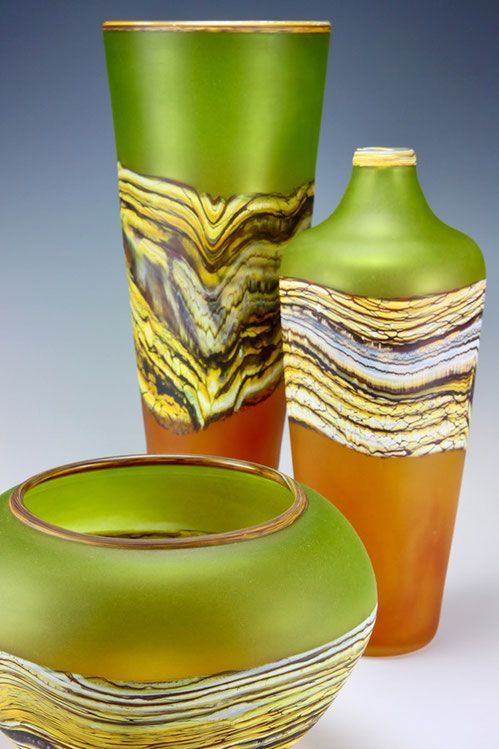 Gartner Blade - Translucent Strata Series Glass Vessel Group in Lime Green and Tangerine