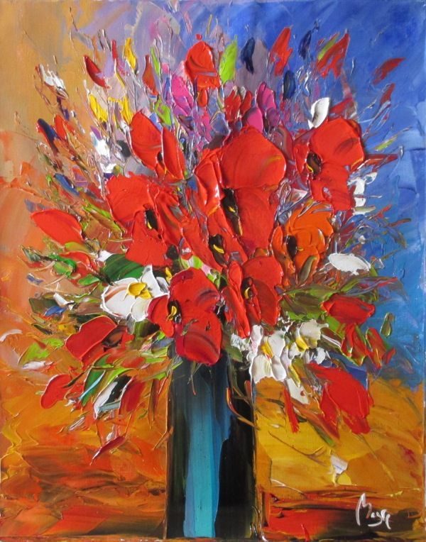 Louis Magre - Tall Bouquet of Red