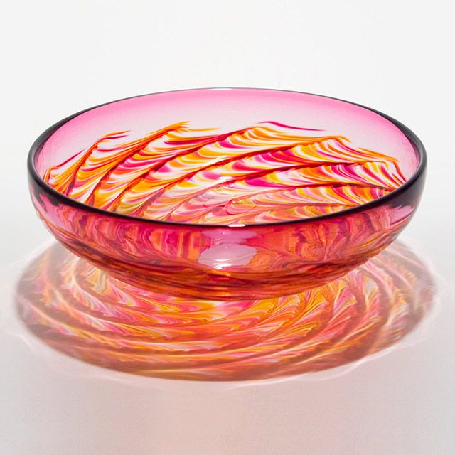 Michael Trimpol - Optic Rib Bowl in Summer with Cranberry