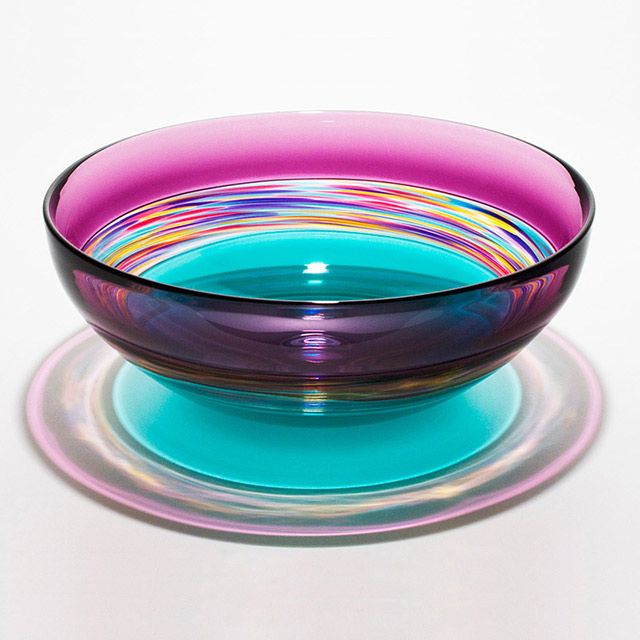 Michael Trimpol - Transparent Banded Vortex Bowl in Violet Jewel Lagoon